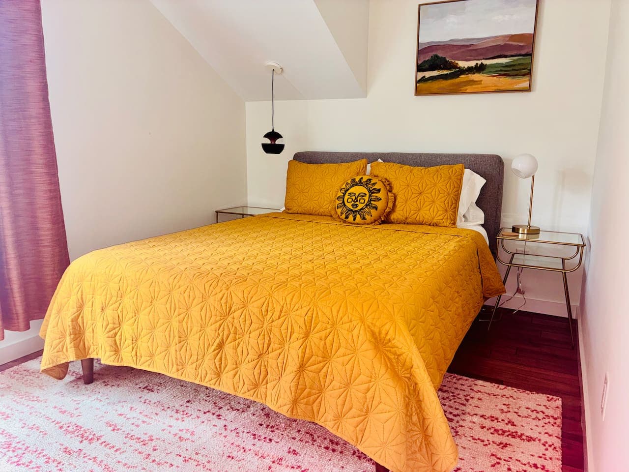 Where the day ends—on a comfortable queen bed built for rest.
