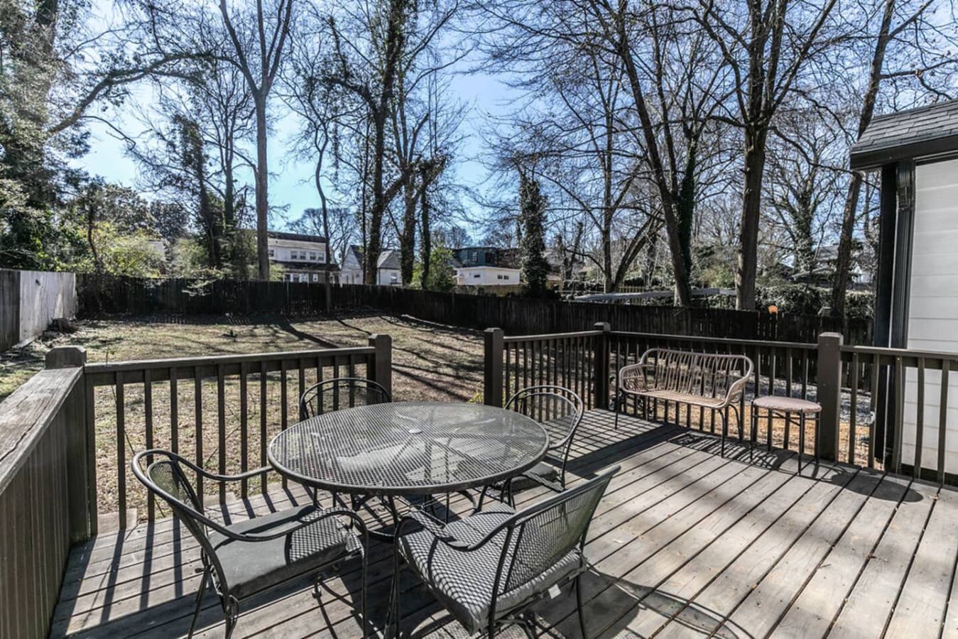 Step out onto your private deck, an ideal spot for outdoor dining.