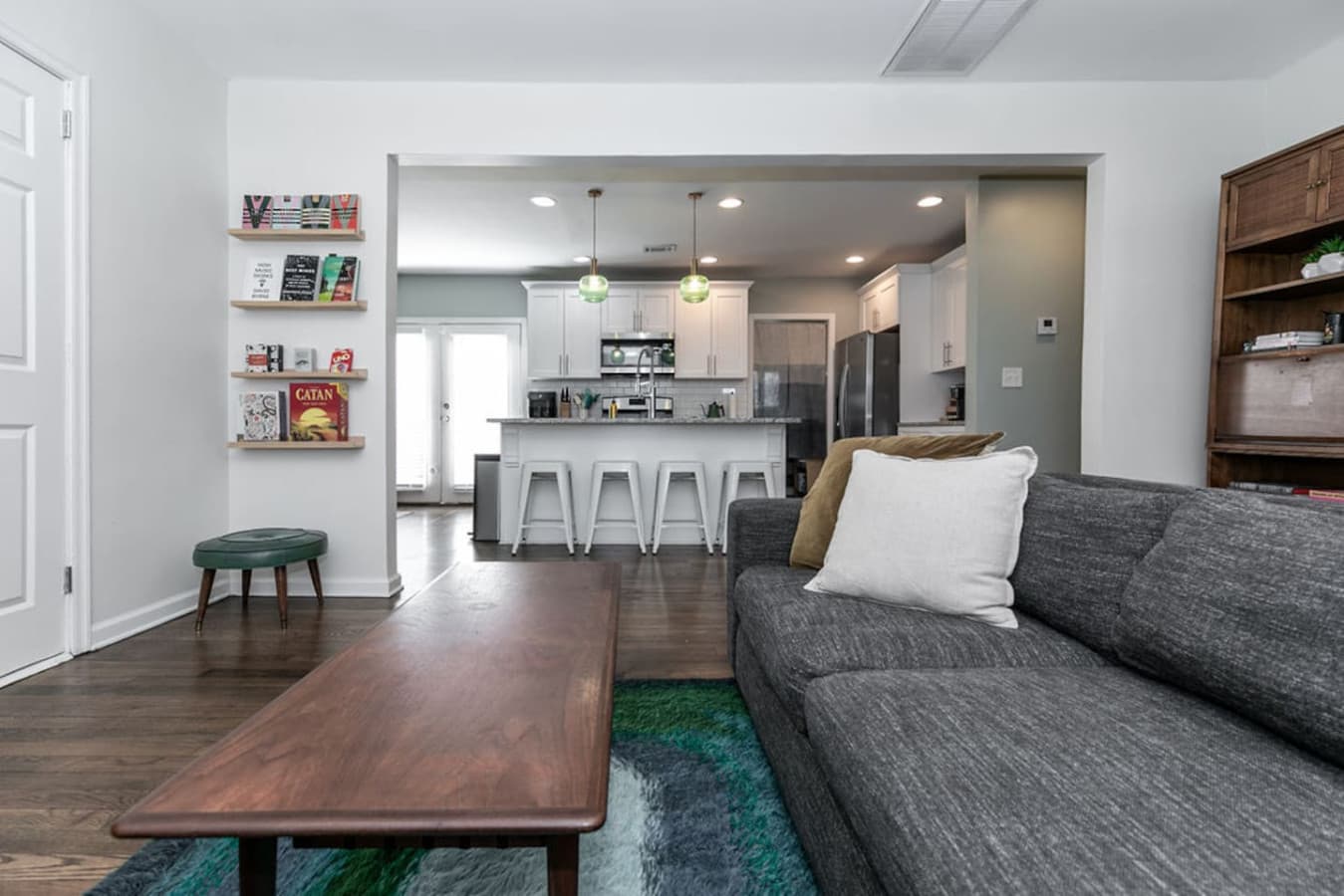 The heart of the home features a kitchen island, perfect for casual dining.