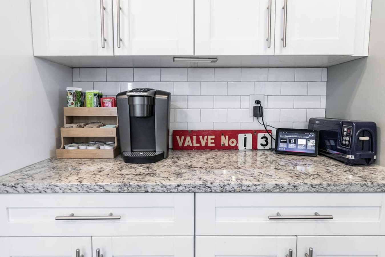 Coffee and tea station ready for your morning brew.