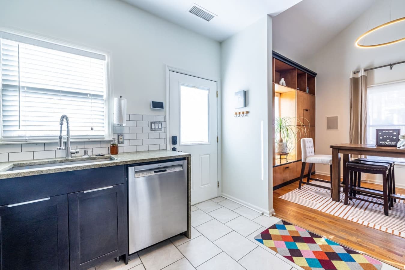 The side door offers easy access to the kitchen and a path straight to the parking area.