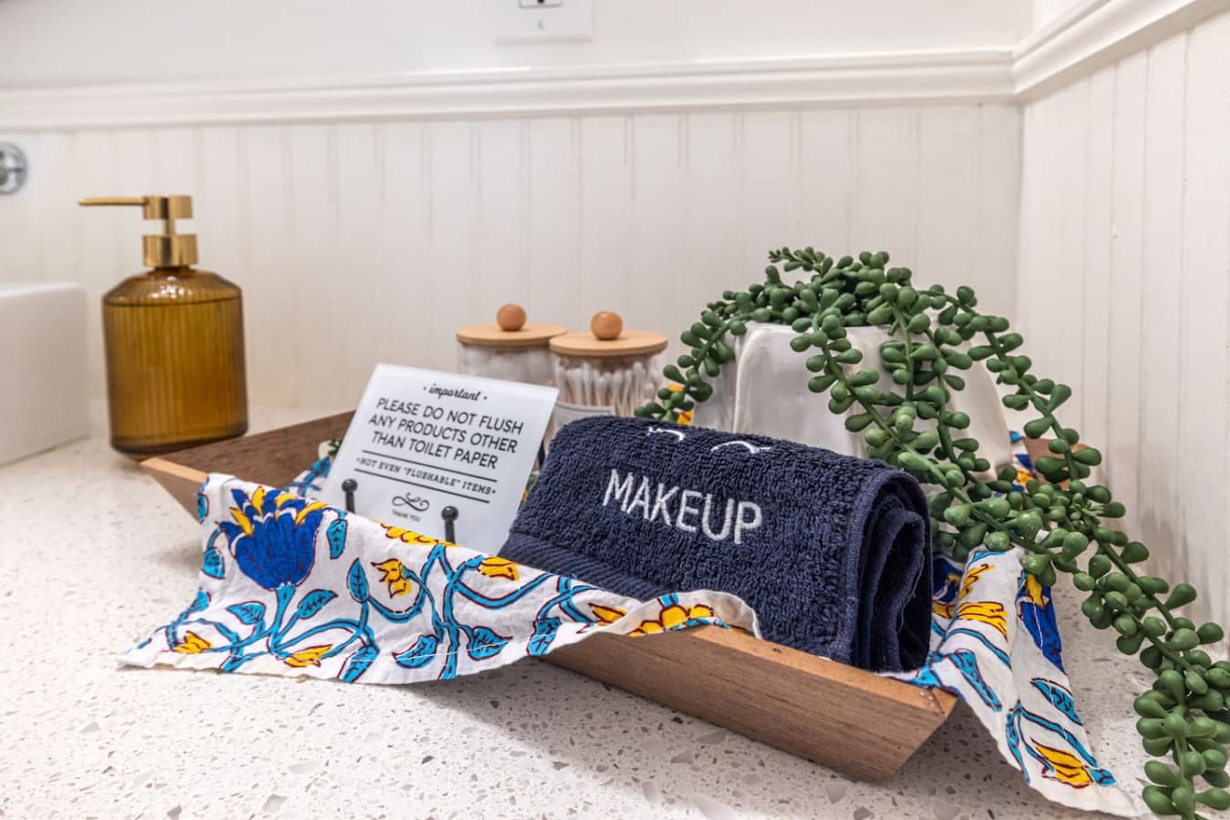 Guest bathroom with a bright, cheerful vibe and practical amenities.