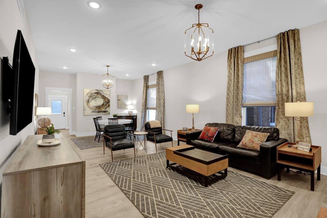 Natural light and inviting furnishings make this the heart of your Memphis getaway. The couch turns into a queen sofa bed for more sleeping space