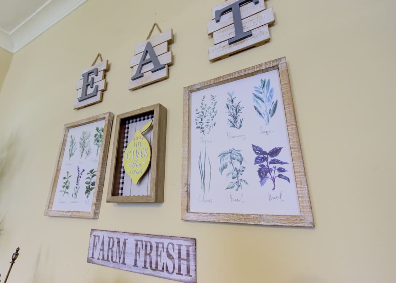 Farmhouse-inspired details create a cozy and welcoming dining atmosphere.