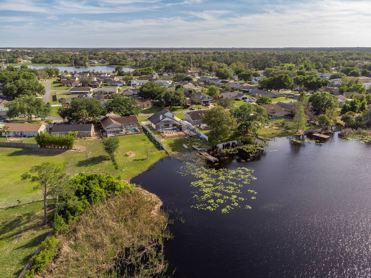 A stunning aerial view showcasing the full property and its surroundings.