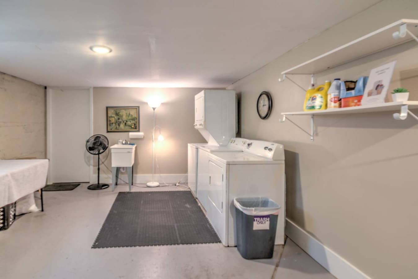 In the shared laundry room there are two sets of washers and dryers and we have all the soaps there for you too :)