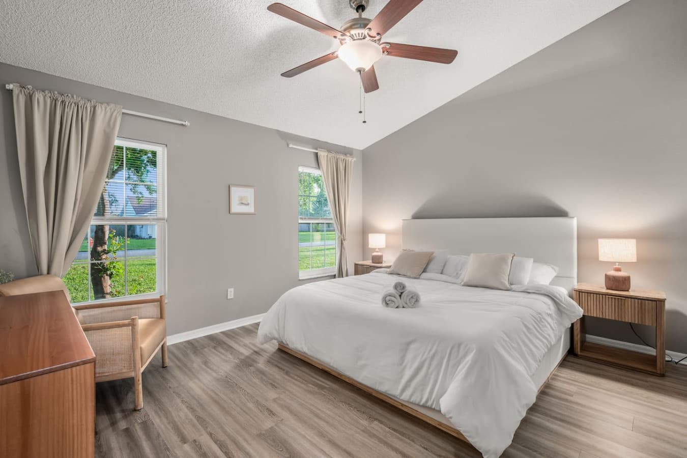 Light-filled bedroom with a king-size bed made for true rest and reset.