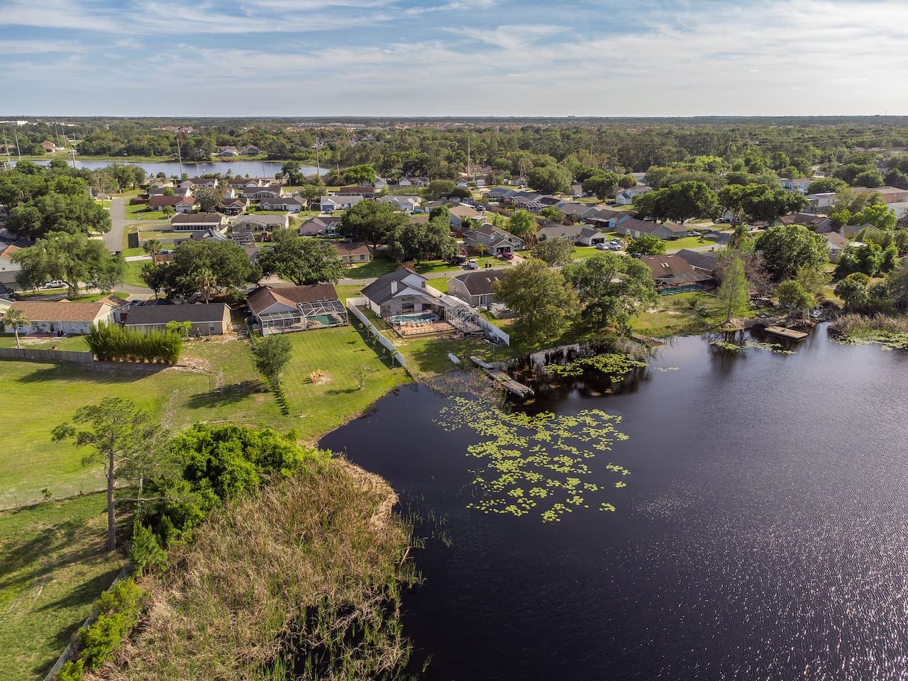 A stunning aerial view showcasing the full property and its surroundings.