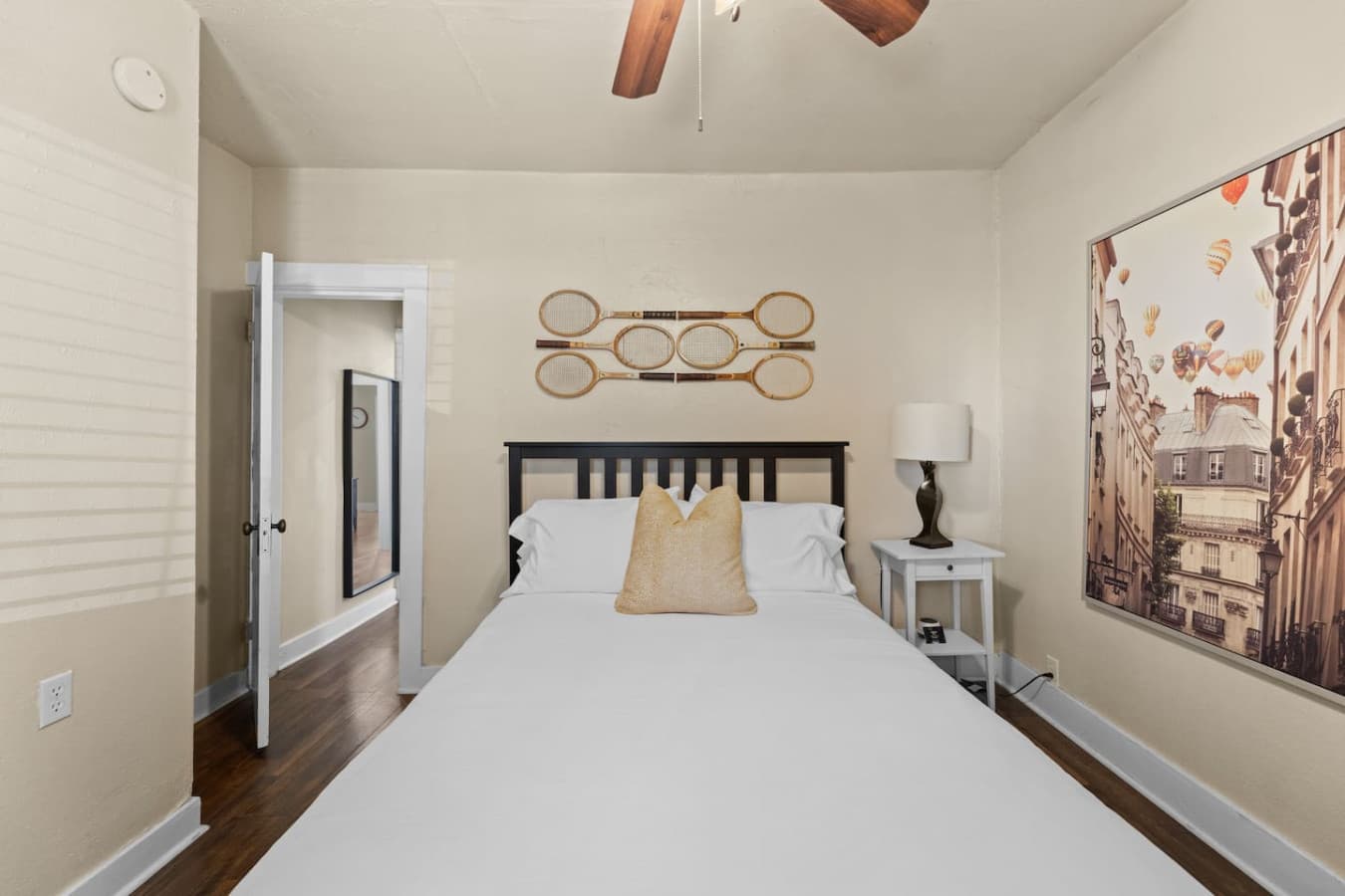 Sporty bedroom theme with a queen bed, perfect for relaxation and rest after a day of exploring.