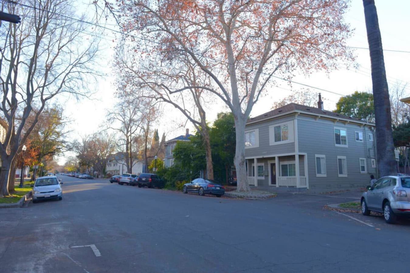 Plenty of parking just watch for street sweeping! Please note there is free 2-hr street parking between 10 AM - 10 PM. Front view of property where you can see the tree-lined street.