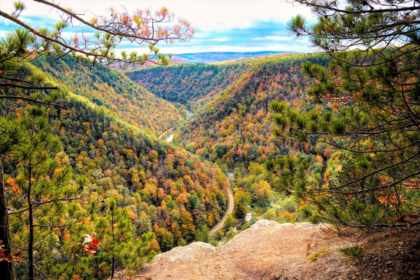 The Pine Creek Rail Trail, a 60+ mile multi-use trail for biking, hiking, horseback riding, and snow activities, running along the canyon floor through the Grand Canyon of PA.