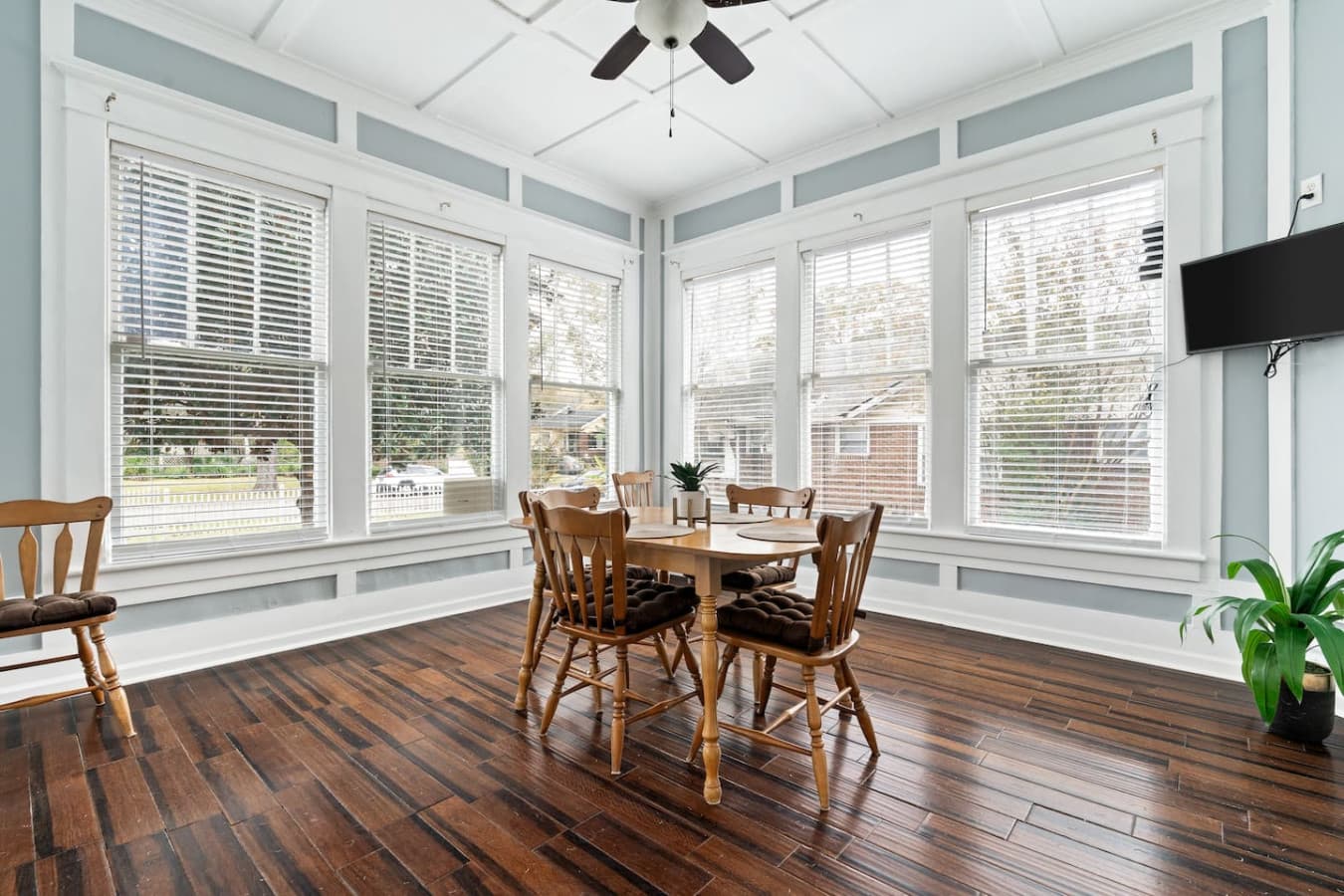 Offers a bright, welcoming spot for morning coffee or evening gatherings.