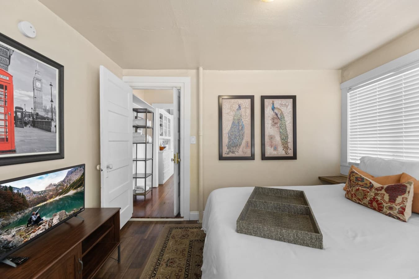 Relax in your bedroom while watching your favorite show.