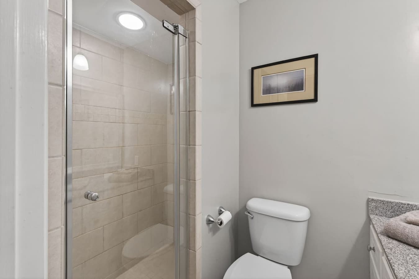 Convenient and comfortable, with a walk-in shower and fresh essentials.