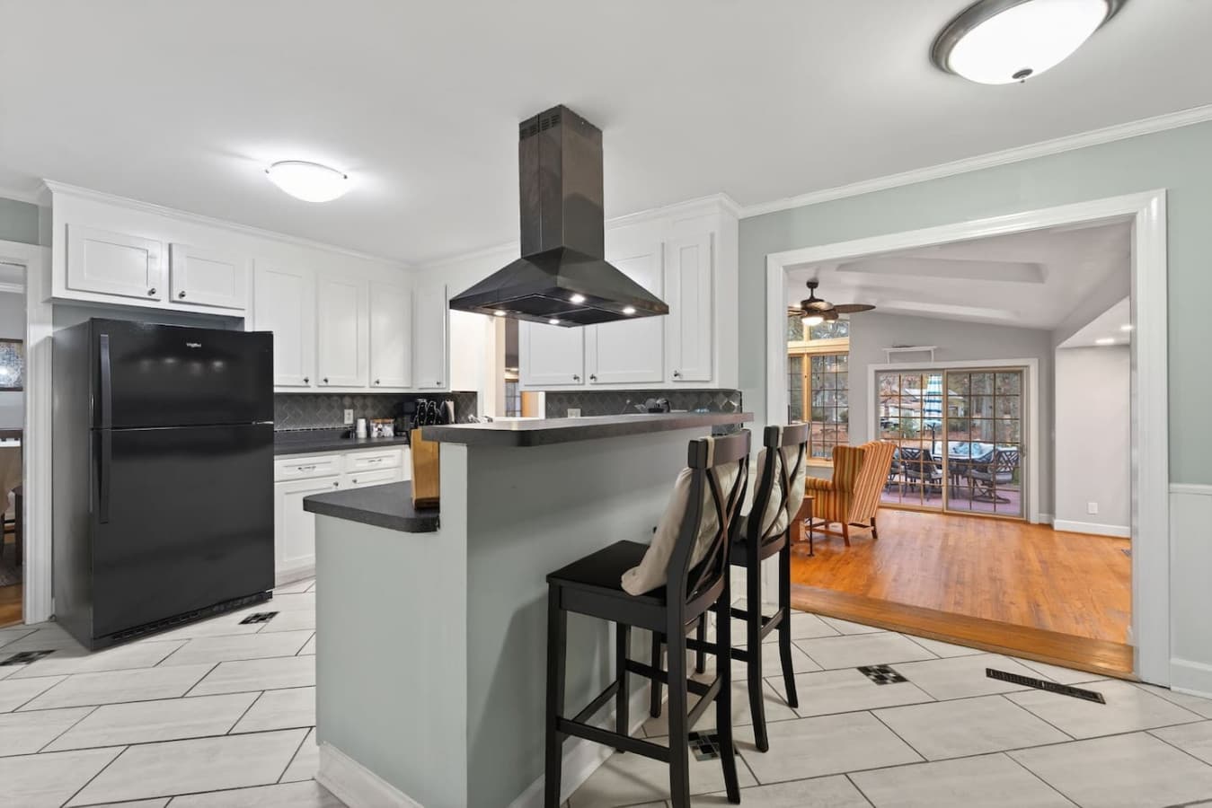 Open-layout kitchen with convenient access to dining and living areas.