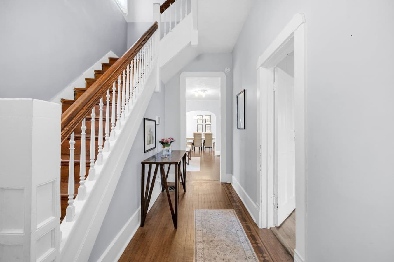 A central staircase connecting the home.