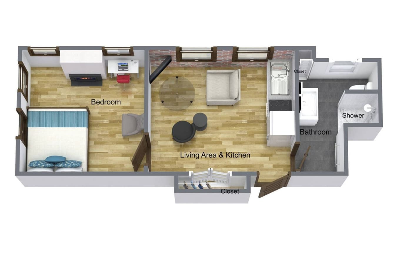 This layout doesn’t show the exact furniture pieces, but it gives you a good idea of the apartment’s overall setup.