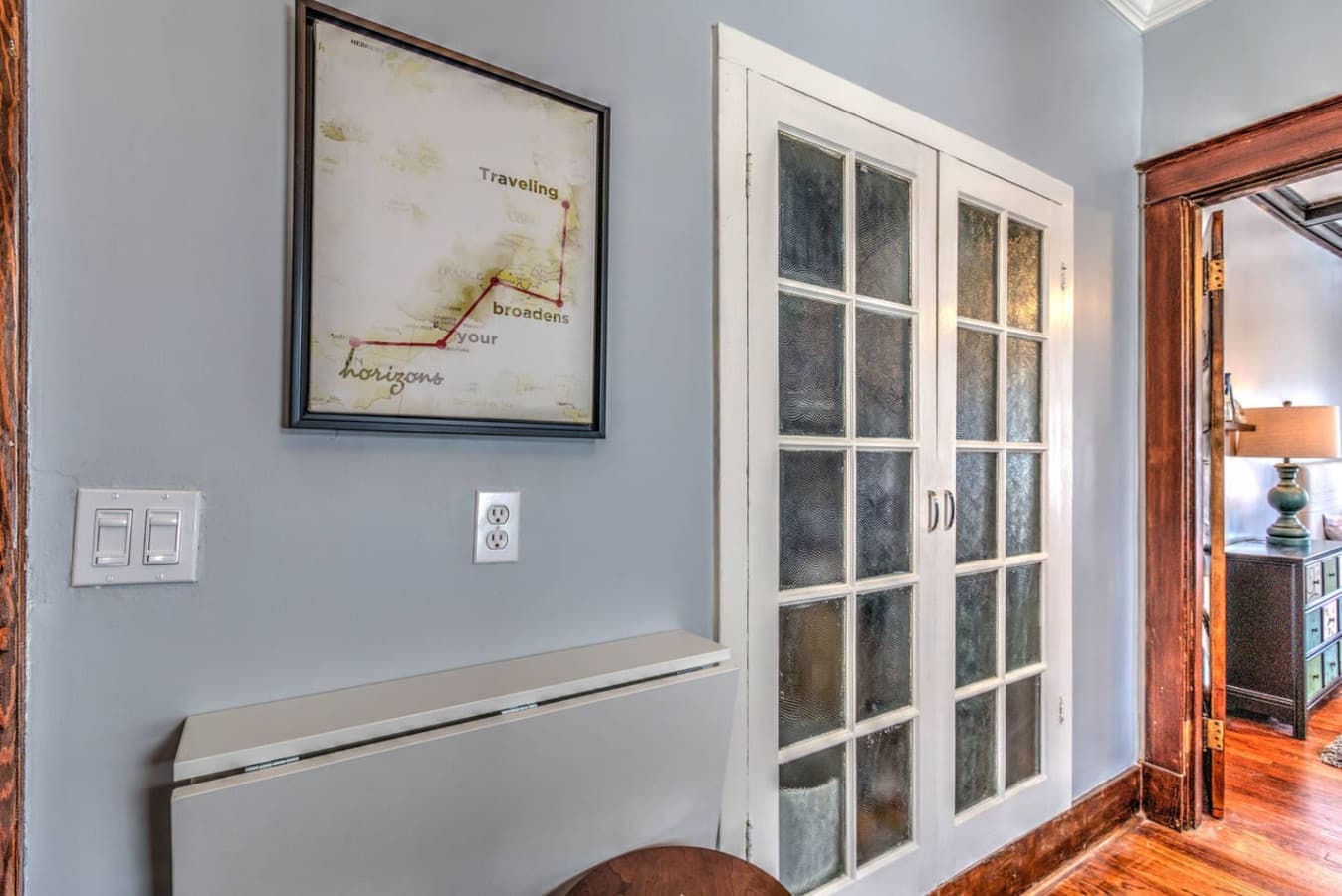 The kitchen table folds down if you want a bit more space