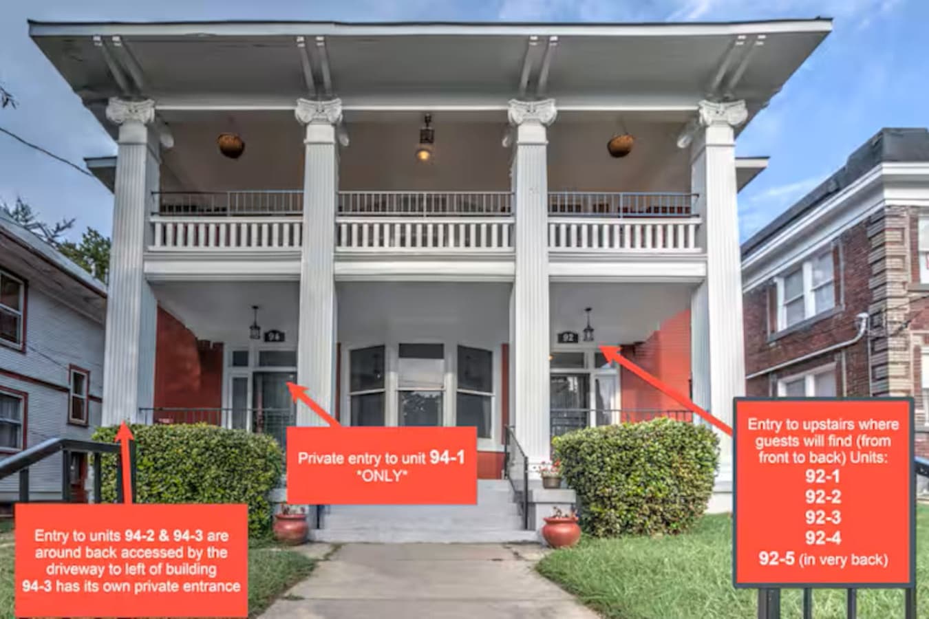 Detailed exterior entrances for ALL units.