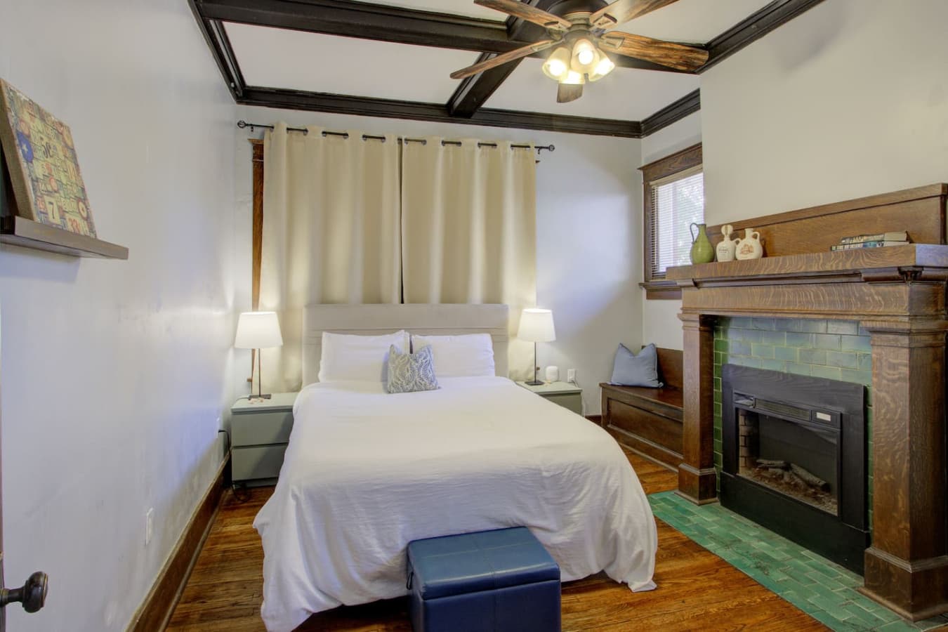 Enjoy the warmth and glow of the electric fireplace, cozy ambiance and steady heat without the smoke.