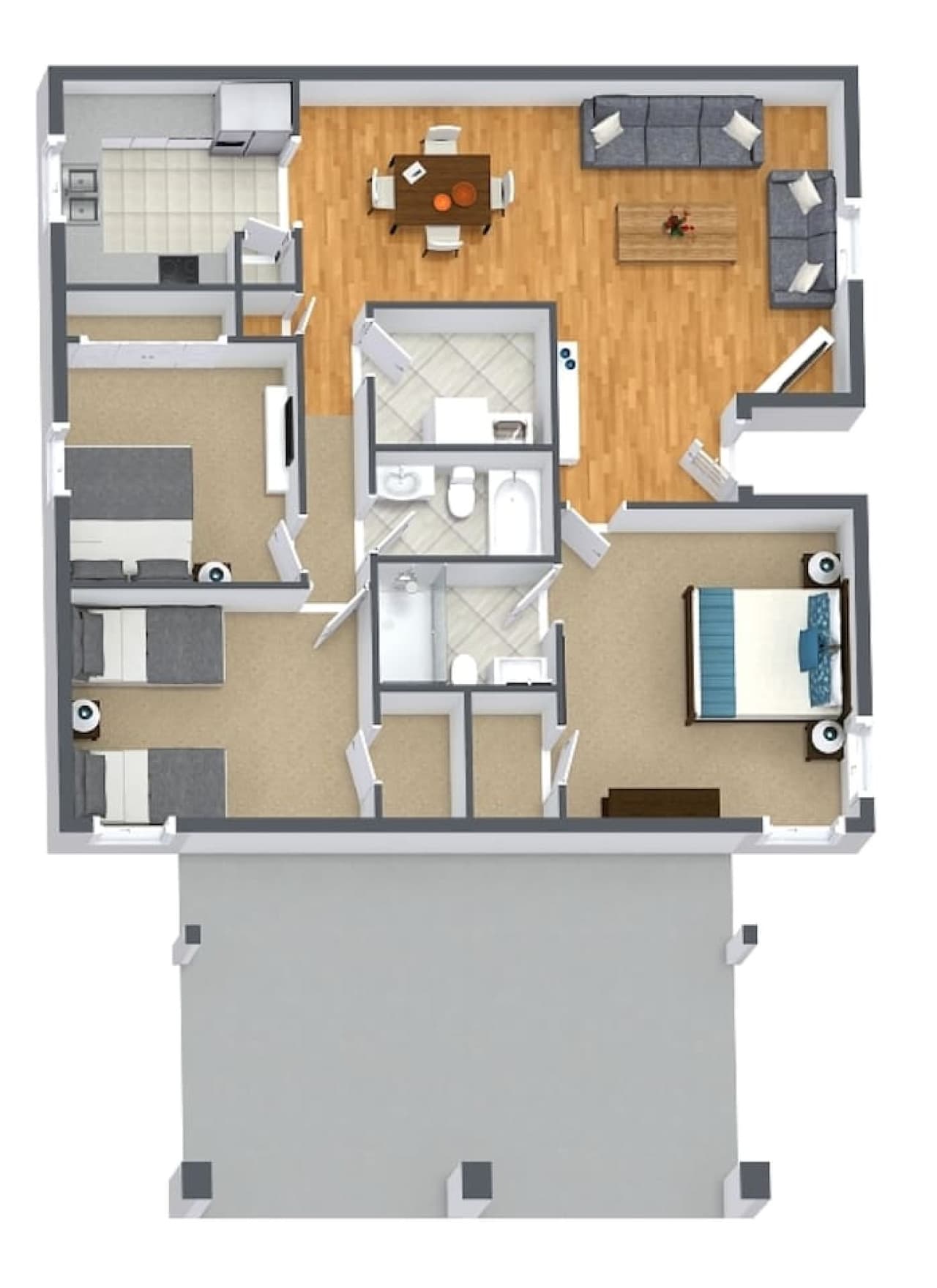 Get a clear view of the space with this 3D floor plan so you can visualize the place better