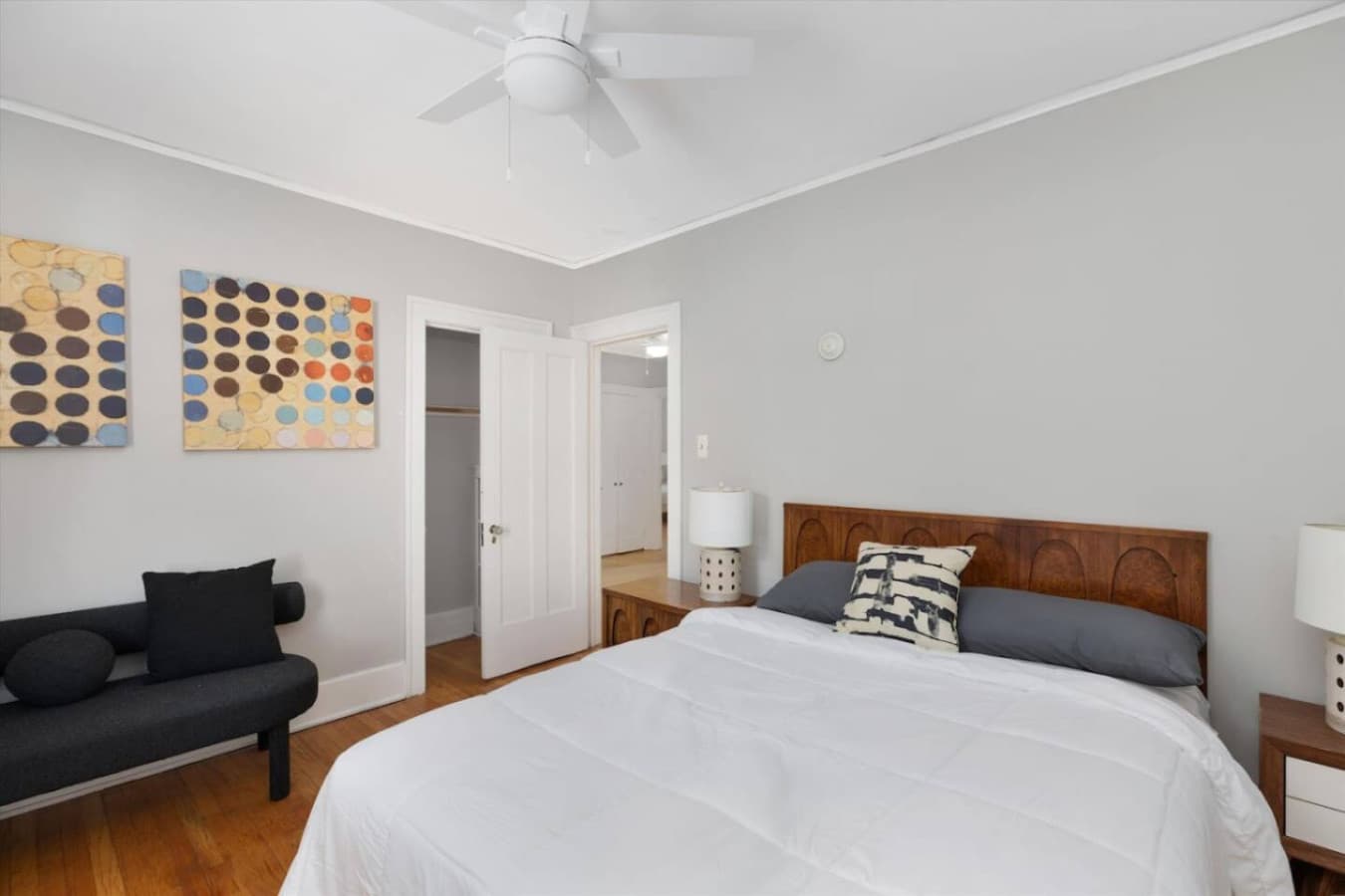 A cozy double bedroom with soft bedding and warm décor—perfect for a restful night.
