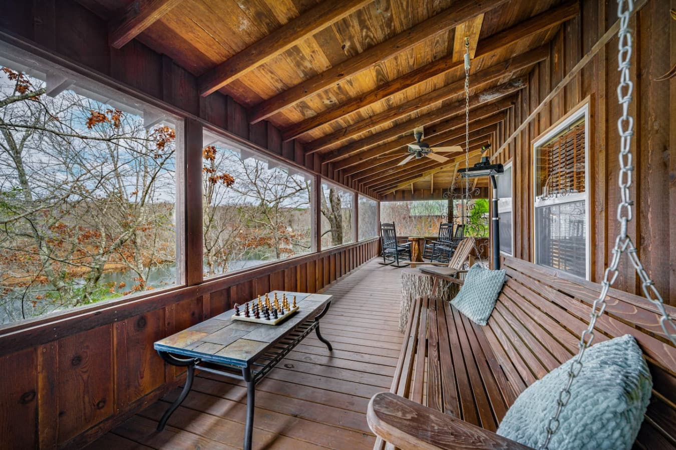 Stunning views from the screened-in back porch swing.