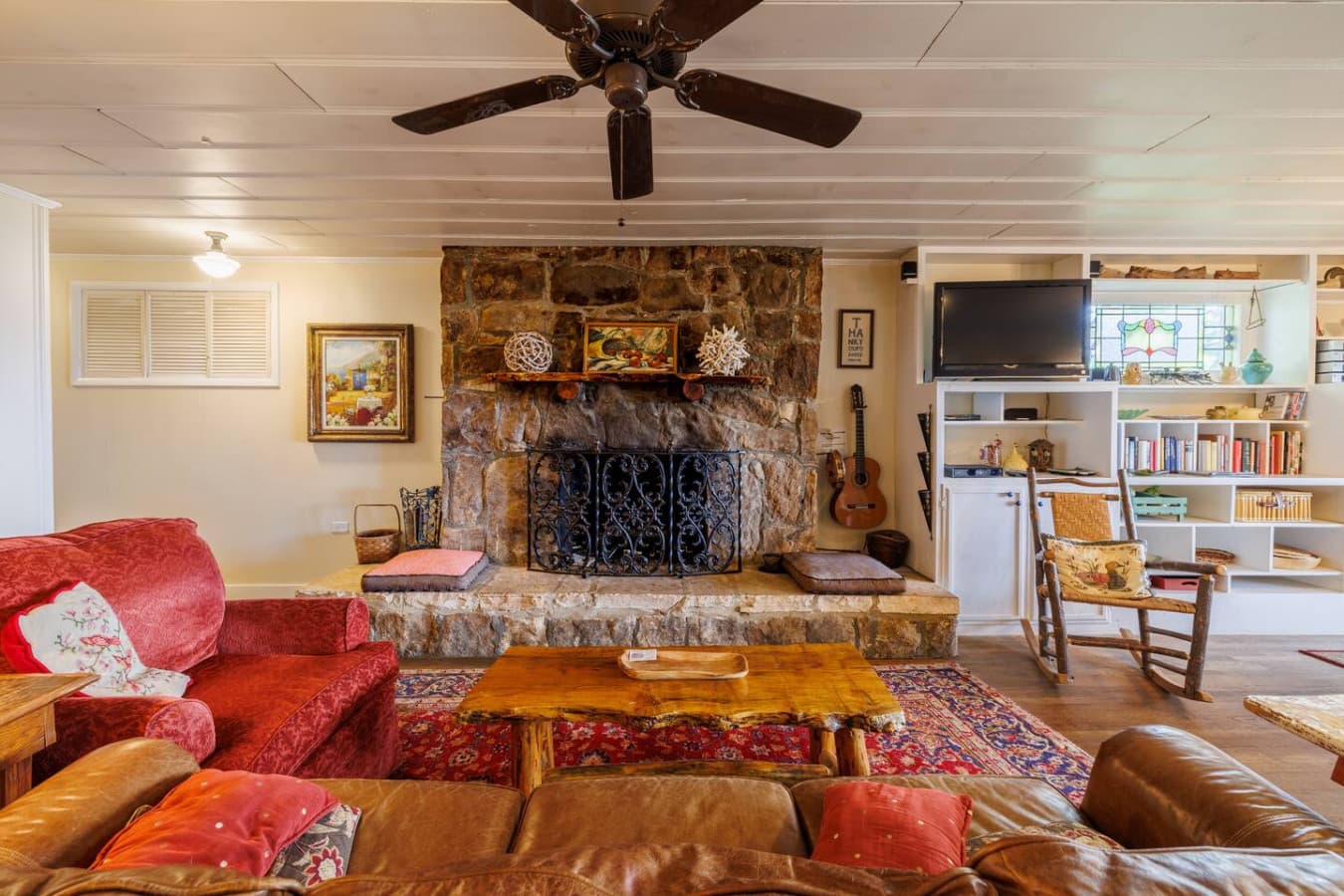 Indoor fireplace in the living room.