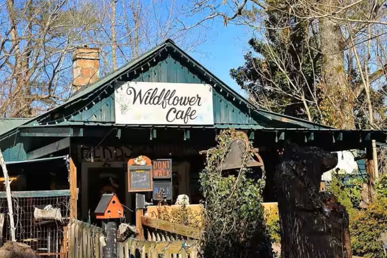 Wildflower Café, just a 12-minute drive away, is a cozy spot renowned for its Southern comfort food, homemade pies, and a welcoming, artsy atmosphere that both locals and visitors adore.