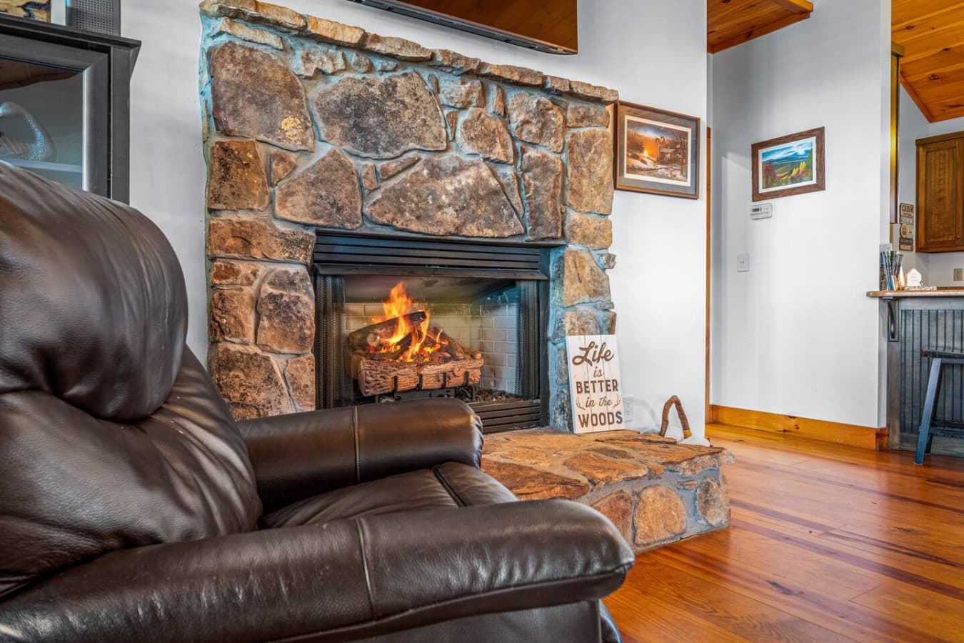 A glowing gas fireplace to make your evenings extra cozy.