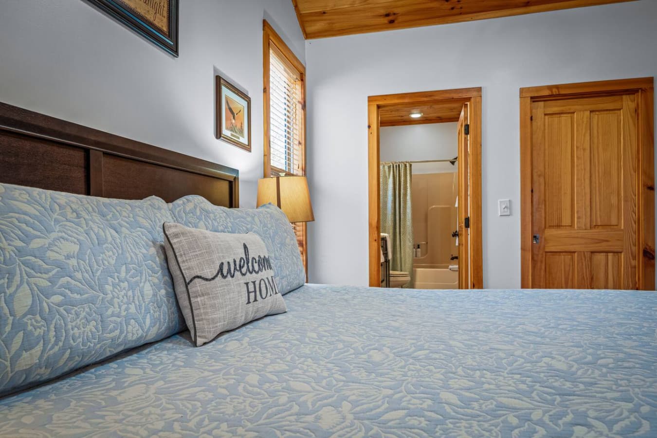 The bedroom has its own private bathroom.