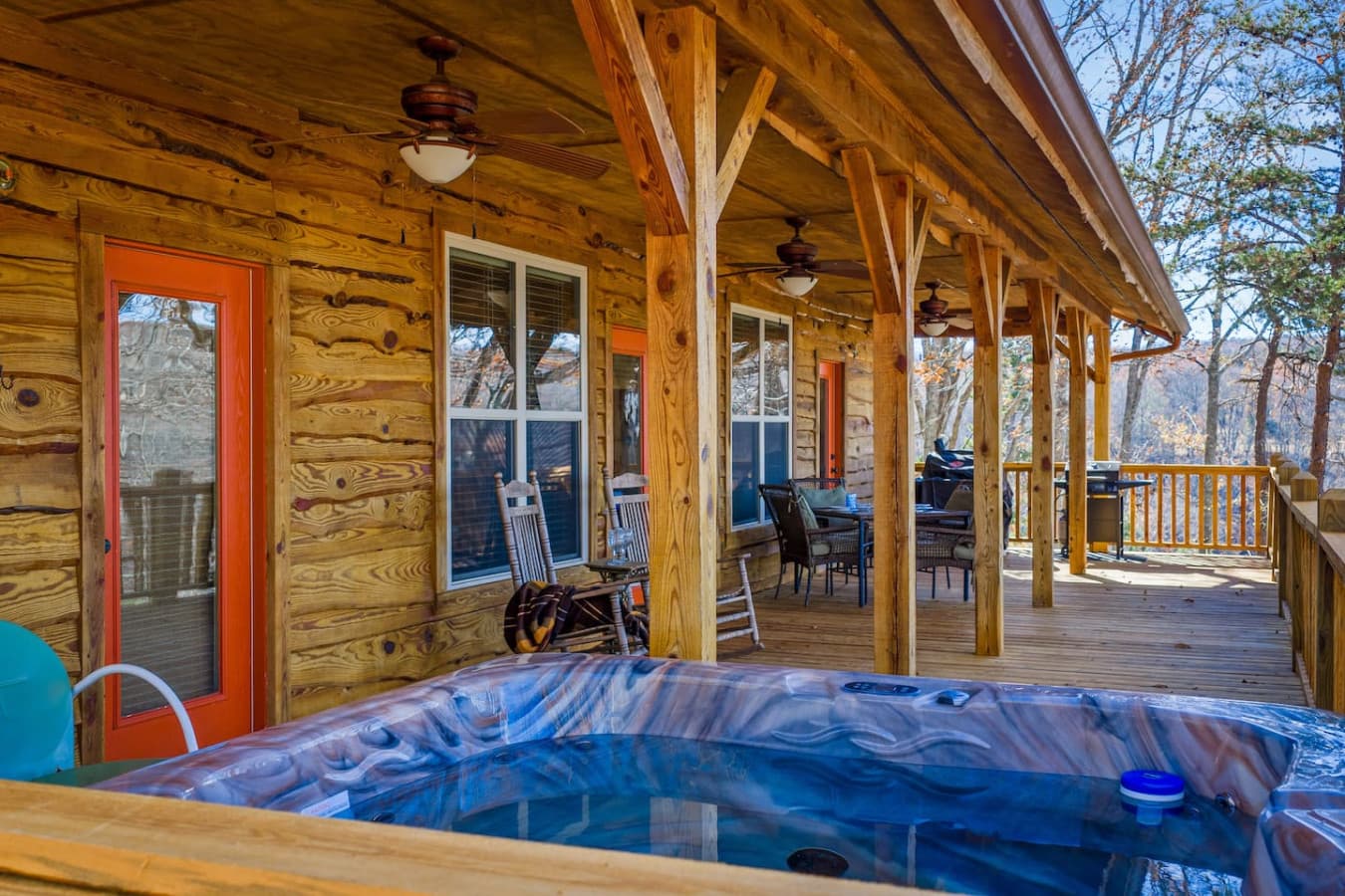 Unwind in your private hot tub while soaking in endless mountain views.