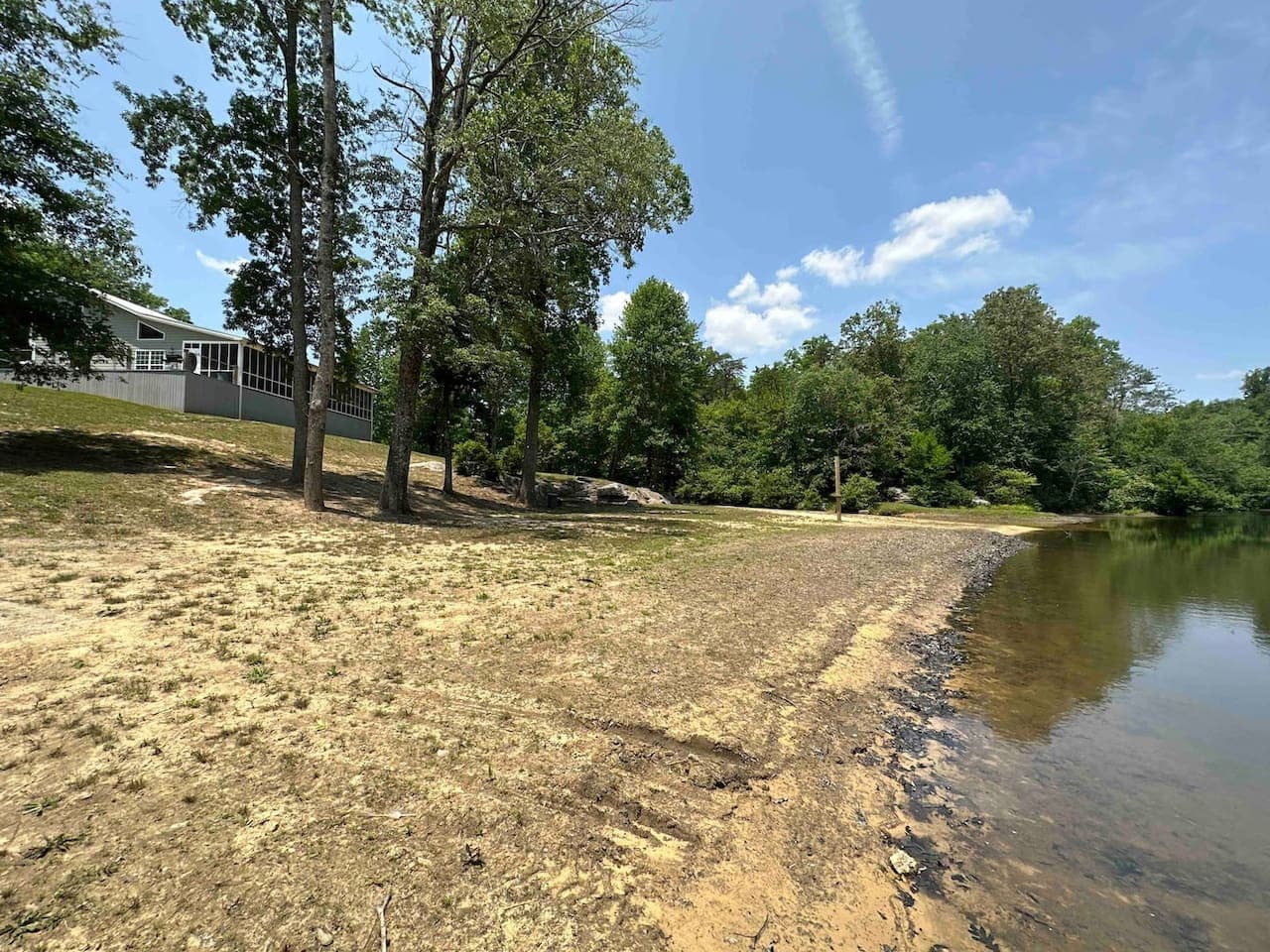 Sandy shore perfect for relaxing or launching kayaks.