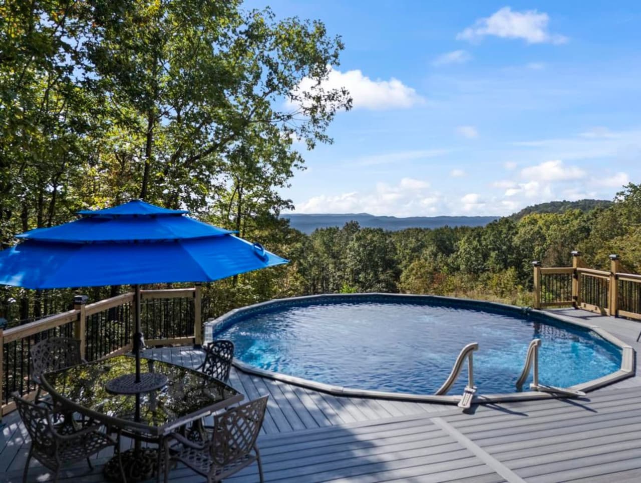 Enjoy the private seasonal pool with pool toys for summer fun, available from May 1st to October 1st. A perfect spot to relax and cool off while taking in the stunning views.