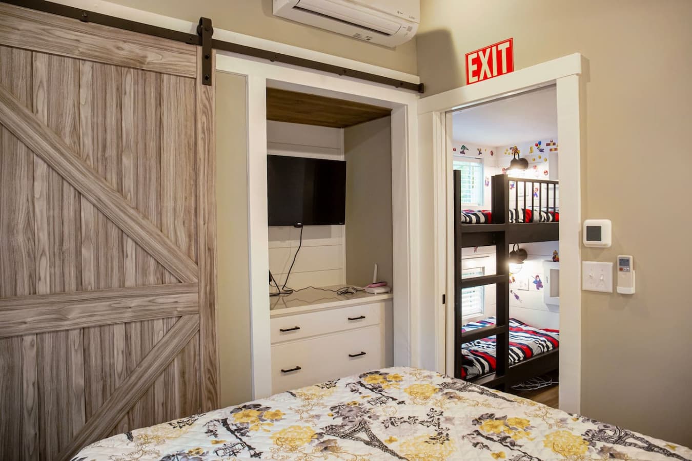 Your bedroom storage and Smart TV.