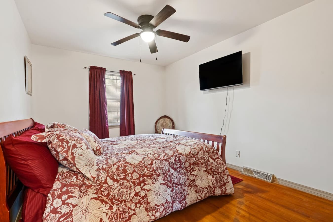 Peaceful upstairs sleeping space with fresh linens and relaxing atmosphere.