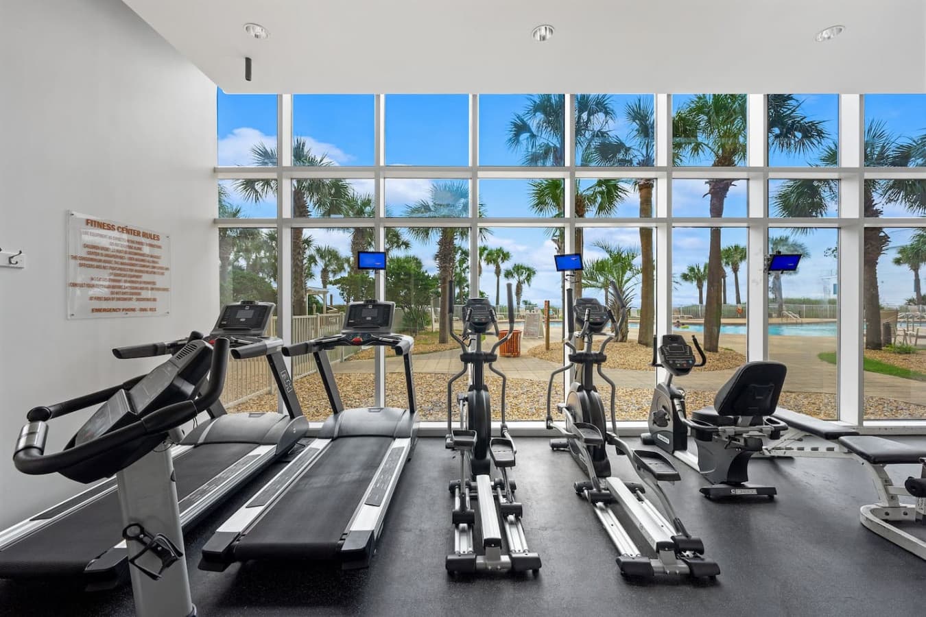 A simple space to stay active, whether you’re working out or stretching after a day on the sand.