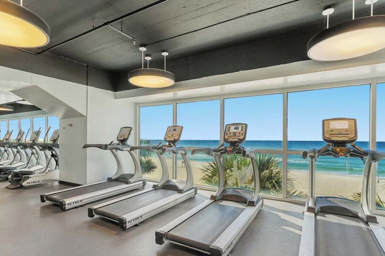 Shared fitness space for a quick workout before heading back to the beach.