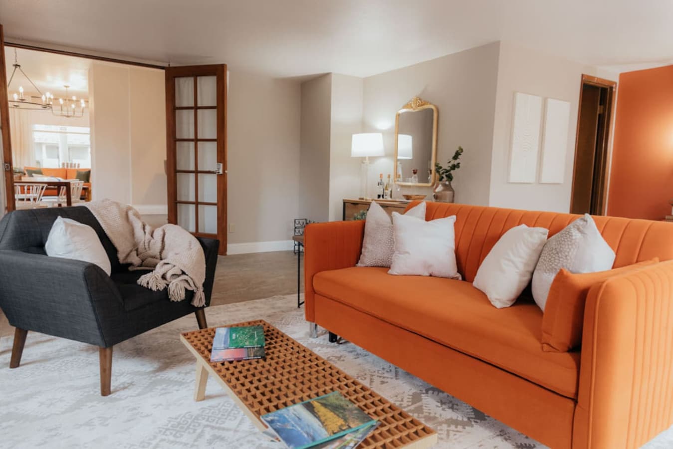 Sofa bed adds flexibility without sacrificing style.

NOTE: The door leading to the dining area will be closed off as that is part of the main house. Your unit is the studio only.