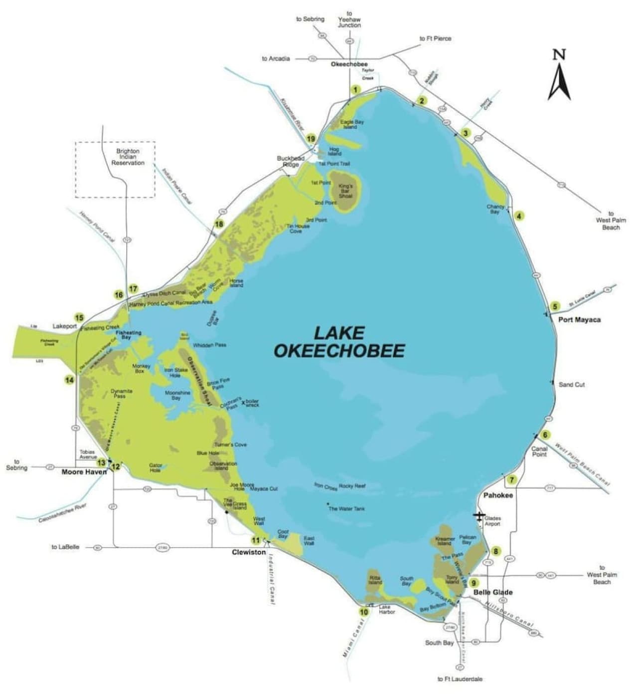 Lake Okeechobee is the largest lake in Florida and has been home to some of the biggest large mouth bass ever recorded.