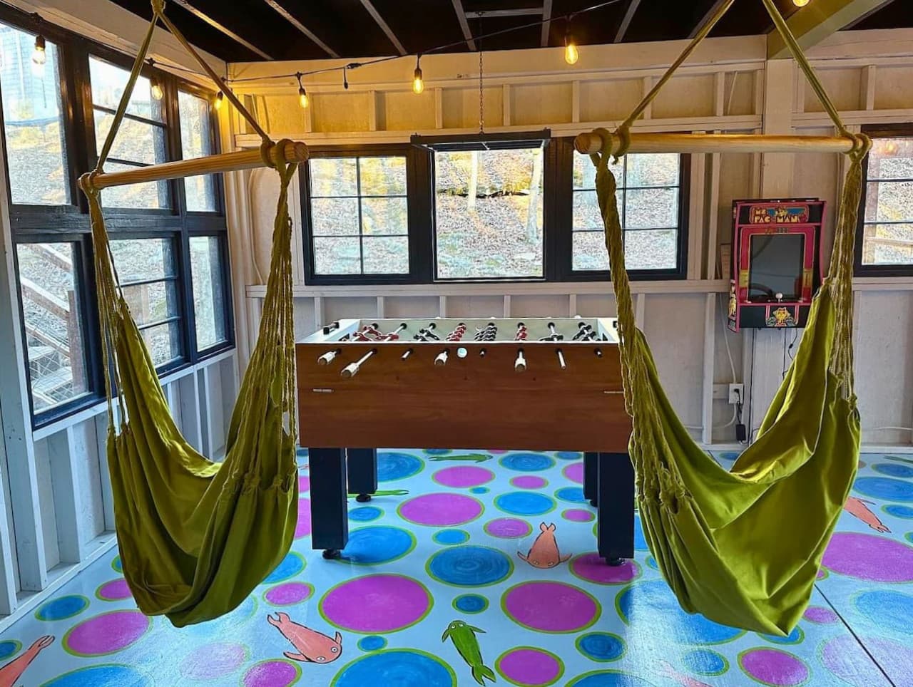 Challenge friends or family to a friendly match at the foosball table—just be warned, things can get competitive fast!