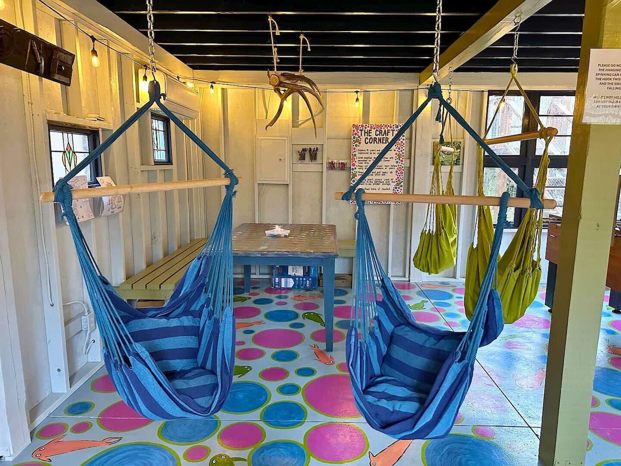 Unwind in the hammocks or get creative at the craft station—whether you’re relaxing or making something fun, there’s a little something for everyone.
