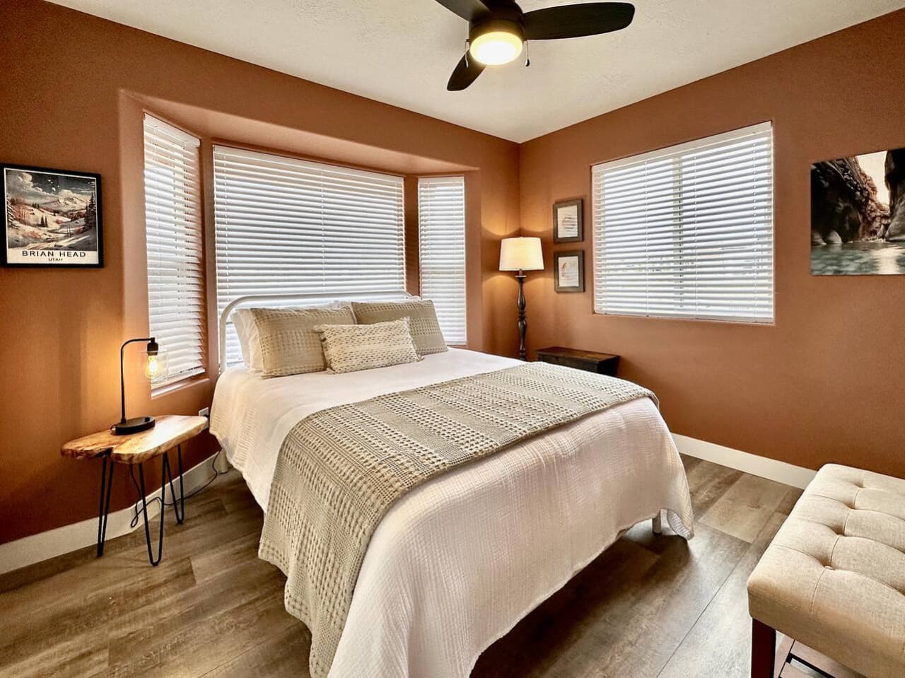 Have a good night's sleep or a nice afternoon nap in our spacious bedroom featuring a comfy queen bed with lots of natural light for some vitamin D or deer sightings