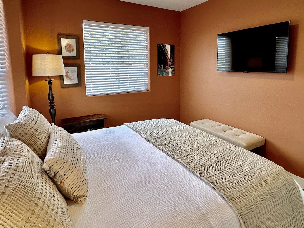 Snuggle up for a cozy night's sleep or indulge in a delightful afternoon nap in our spacious Queen-size bed
