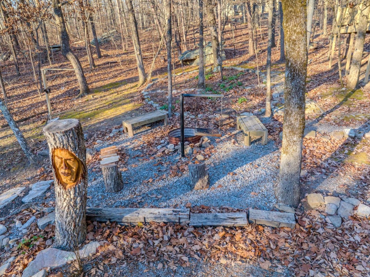 Fire pit in the front yard of the home.