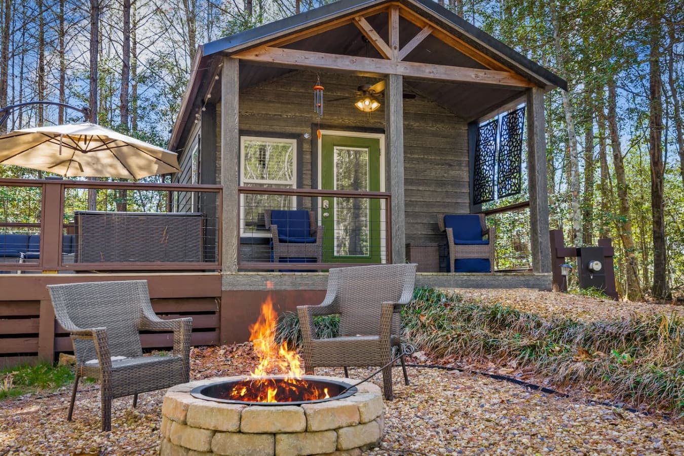 Gather around the fire pit in the front yard—perfect for cozy evenings, good conversation, and unwinding under the stars.