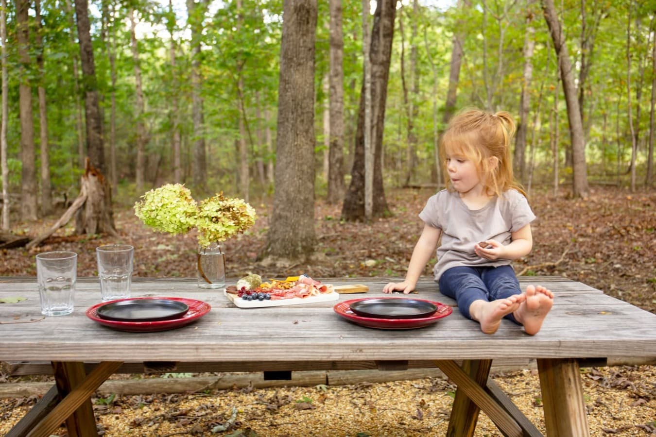 Picnic table seating 4, perfect for outdoor meals and gatherings.