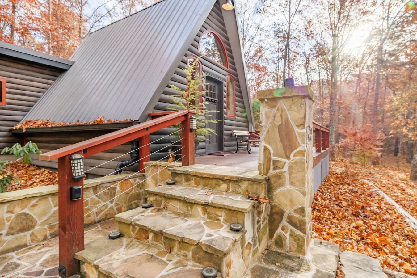 Stone steps leading to the front door.