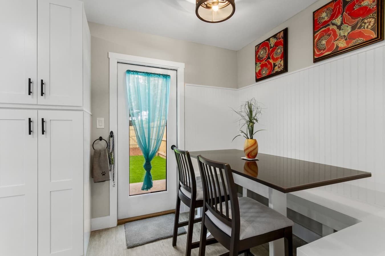 The shortest commute ever: from the dinner table to the backyard fun in just a few steps.