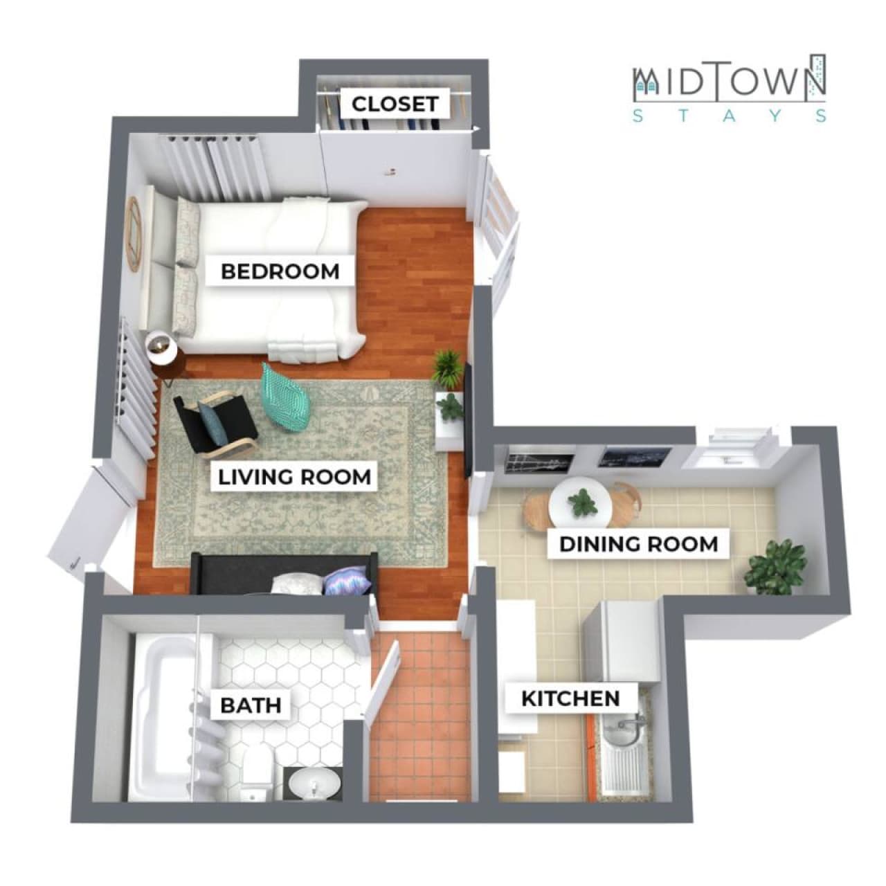 Here's a 3D floor plan of the unit to get a better feel of the space.